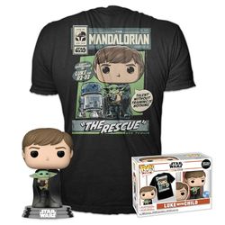 Funko Pop! & Tee: Star Wars: the Mandalorian - Luke With Grogu (the Child, Baby Yoda) - Extra Large - (XL) - T-Shirt - Clothes With Collectable Vinyl Figure - Gift Idea - Toys and Short Sleeve Top