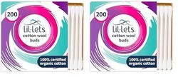 Lil-Lets Cotton Wool Buds, Certified Organic, 100% Pure Cotton Wool Tips, Durable Paper Stems, Plastic Free Cotton Buds, Dermatologically Tested, Pack of 400