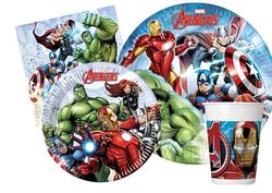 Partyset Marvel Avengers Infinity Stones voor 8 personen (44 stuks: 8 borden Ø23 cm, 8 borden Ø20 cm, 8 bekers 200 ml, 20 servetten 33 x 33 cm)