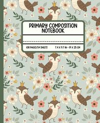 Primary Composition Notebook: Cute Owl Primary Story Journal For Grades K-2 with dotted midline and picture space