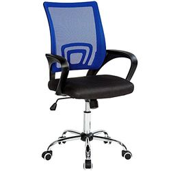 La Chaise Spaanse Ribadeo bureaustoel zonder hoofdsteun, polyester en rugleuning van netstof, blauw