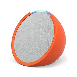 Echo Pop | Altoparlante Bluetooth intelligente con Alexa, compatto e dal suono potente | Bianco ghiaccio + custodia per Echo Pop Made For Amazon (modello 2023), Arancione