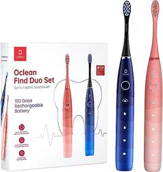 Oclean Find Duo Set (2x Spazzolini Elettrici Sonici), 5 modalità con sbiancamento, durata batteria 180 giorni, timer 2 min con avviso ogni 30s, impermeabilità IPX7, Twin Pack Set- Rosso e Blu