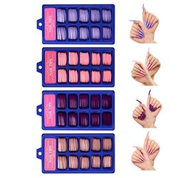 Wishwin Latest Popular Small Blue Box Full Paste Long Nail Manicure Patch Wearable Color Solid Nail Patch Nail Art for Lady Women(100pcs)