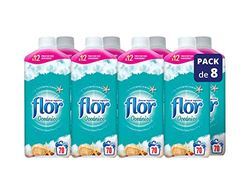 Flor - Suavizante para la ropa concentrado, aroma frescor oceánico - Pack de 8, hasta 624 dosis