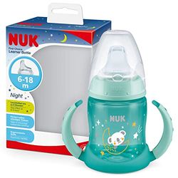 Kubek niekapek NUK First Choice Night | Wiek: od 6 do 18 miesiąca | 150 ml | Fosforyzujący kolor | Uchwyty i ortodontyczny silikonowy dzióbek| System antykolkowy | Nie zawiera bisfenolu A | Zielony