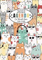 Agenda 2025: Planner Settimanale in Formato Grande A4 con Vista Verticale 1 Settimana su 2 Pagine con Orari 5:00-23:00, gatto