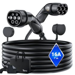 Tera EV oplaadkabel type 2: 3,6 kW, 16 A, 7 meter, 1-fase, type 2 naar type 2, mennekes, IP55, snellaadkabel, elektrische auto, type 2, voor e-auto, EV/PHEV, Duitse handleiding DC-16A-7, zwart