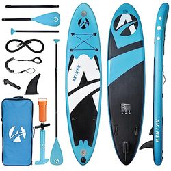 Aviner Stand up Peddelbord, Opblaasbaar SUP-board Set 150KG/ 305×71×15cm met Complete Premium Accessoires voor alle Moeilijkheidsgraden, Lichtblauw