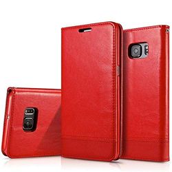 Carcasa de telefono La absorción de Empalme Horizontal de Cuero del tirón for la Galaxia S7 Borde de Doble Cara del Caso con el sostenedor y Ranuras for Tarjetas y la Cuerda de Seguridad (Negro)