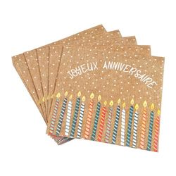 Homéa, Set de 20 Serviettes en Papier 3 Plis 33 x 33 cm Anniversaire Kraft