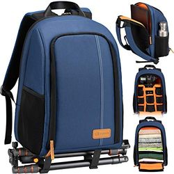 TARION TB-02 Zaino Fotografico Piccolo per Laptop, Fotocamera, Trekking - Impermeabile per PC 15", Reflex, Obiettivo, Treppiede - Compatto (Blu)