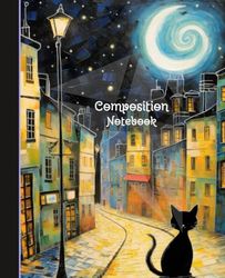 Composition Notebook night street house black cat