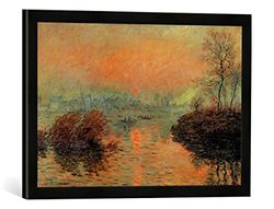 Kunst für Alle 'Image encadrée de Claude Monet Soleil couchant sur la Seine à Court, Effet d'hiver de Lave Impression d'art dans Le Cadre de Haute qualité Photos Fait Main, 60 x 40 cm, Noir Mat