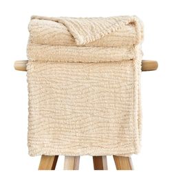 GC GAVENO CAVAILIA Throw Blankets - Fluffy Fleece Blankets For Bed, Couch, Sofa, Settee - Comfortable Thermal, Warm, Cosy Blankets & Throws - Stylish Jacquard Throw (130X180 cm) - Natural