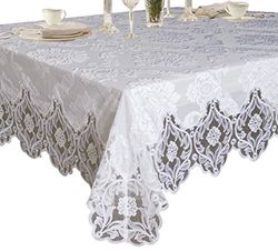 Violet Linen Elegant Velvet Lace Sheer Floral Deluxe Tablecloths Serviette de Table Blanc 70" x 108"