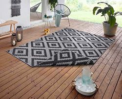 NORTHRUGS In- en outdoor tapijt Malta 160x230cm - omkeerbaar tapijt weerbestendig modern geometrisch patroon tapijt voor balkon terras tuin serre woonkamer tapijt waterdicht in Night Silver