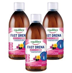 equilibra Integratori Alimentari, Fast Drena, a Base di Estratti Vegetali, Per Drenaggio dei Liquidi e Funzionalità di Vie Urinarie e Fegato, da Diluire, Gusto Lime, 3 Pezzi da 500 ml