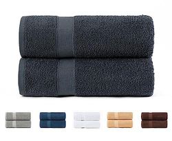 Todocama Set of 2 Large Bath Towels, 100% Cotton 550 GSM Extra Soft, Highly Absorbent and Quick Drying, 100 x 150 cm, Dark Grey