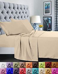 Elegant Comfort Parure de lit 3 pièces 1500 Fils de qualité égyptienne, Super Douce, Infroissable et résistante à la décoloration - pour lit Double/Double XL, Beige