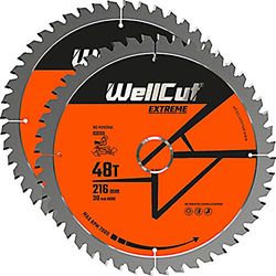 WellCut TCT zaagblad 216mm x 48T x 30mm droeg Geschikt voor GCM800, GCM8SJL, KGS216, DWS777, DWS774 Pack van 2