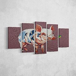 Homemania Muurfoto, varkensafbeelding, 5 dieren, voor woonkamer, meerkleurig, van polyester, hout, 100 x 3 x 60 cm