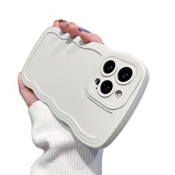 Compatibile con iPhone 13Pro max 6,7 pollici Custodia con obiettivo fotografico completo protettivo per telefono antiurto morbido con custodia a onda semplice riccia carina Bianco