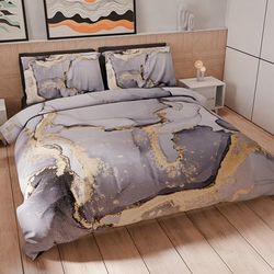 PETTI Artigiani Italiani - Housse de Couette 1 Place 200x140 cm (1 Taie 63x63 cm Incluse), Parure en Microfibre Imprimée Effet Gris Foncé - Fabriqué en Italie