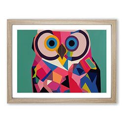 Abstract Owl In Colour H1022 Framed Print for Living Room Bedroom Home Office Décor, Wall Art Picture Ready to Hang, Oak A2 Frame (64 x 46 cm)
