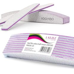 LALILL Lime à Ongles 10 Pcs. 100/180 Grain, Demi-Lune Zebra - Limes à ongles pour Gel - Modelage D'ongles Hybride, Acrylique, Polish Gel - Bilatéral, Jetable - Manucure, Buffer, Bloc, Professionnel