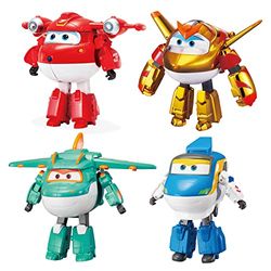 Super Wings 5" Transforming Character 4 Pack | Supercharged Jett, Golden Boy, Tony en Tino, Speelgoed voor 3+ Jaar Oud Jongen Meisje, Multi Gekleurd