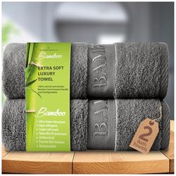 GC GAVENO CAVAILIA Large Bath Towel Bamboo Towels 2 Pack (70x120cm) - Highly Absorbent Quick Dry Towels (40% Cotton, 60% Bamboo) - Washable Bathroom Towel Charcoal - 500 GSM