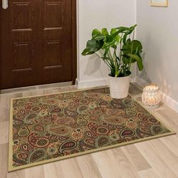 Ottomanson Ottohome Collection contemporâneo design de caxemira tapete com base de borracha antiderrapante (antiderrapante), 100 cm x 150 cm, cor bege