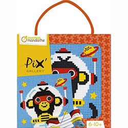 Avenue Mandarine - Ref KC121C - Pix Gallery Box Cross Stitch Painting - Monkey Astronaut Design - 127 x 127mm Printed Fabric, Frame Included, Suitable for Ages 6-10+