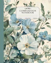 Composition Notebook College Ruled: Light Blu Flowers Vintage Aesthetic Illustration, Perfect for Students, Writers, and Professionals