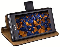 mumbi Prawdziwa skóra Bookstyle Case kompatybilny z Sony Xperia L etui skórzane pokrowiec Case Wallet, czarny