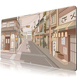 Tokyo Street Tapis de souris japonais XL Kawaii Grand tapis de souris de jeu XXL Beige Joli tapis de bureau pour ordinateur portable 80 x 40 cm avec bords cousus Base en caoutchouc antidérapant