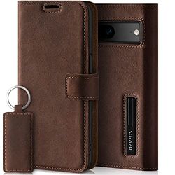 SURAZO Leather Wallet Mobile Phone Case Compatible with Google Pixel 7a - Flip & Fold Smartphone Case with Stand, RFID Blocker, Magnet Closure, 3 Slots for Bank Cards - Handcrafted European Leather