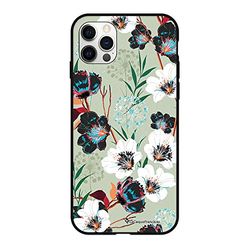 De Franse beschermhoes is compatibel met iPhone 12/12 Pro, siliconen, vloeibaar, krasbestendig, schokbestendig, zacht, voor bloemen, watergroen.