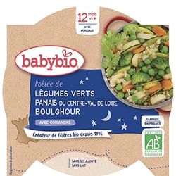 Babybio Poêlée de Légumes Verts, Panais du Val de Loire, Boulghour avec Coriandre Bio - 230 g