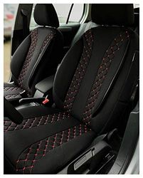 Housses de siège sur Mesure pour sièges de Voiture compatibles avec Mercedes Classe E W212/S212 conducteur et Passager Housses de siège FB : N302 (Noir/Coutures Rouges)