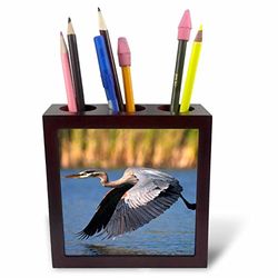 3dRose USA, California, San Diego, Lakeside Blue Heron Flying-Tile Pen Holder, 5-Inch (Ph_205397_1), Ceramic Wood, 5 Inches