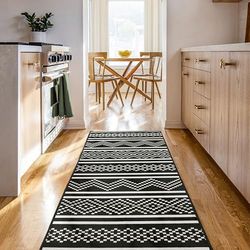 Björn&Schiller Tapijtloper 60 x 180 cm, antislip tapijt voor gang, slaapkamer en woonkamer, moderne haltapijt, lang, hoogwaardig keukentapijt, zwart