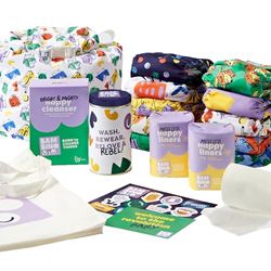 Bambino Mio, Reusable Nappy Set - The Little Rebel Bundle, 10 x Nappies, Liners, Wet Bag and Cleanser (Bold)