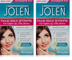 Jolen Sensitive Skin Facial Strip Wax (16 Strips), (Pack of 2)