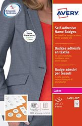 Avery L4781-20 Round, Circular Printable Name Badges – Customisable Fabric Labels, 12 per Sheet, 240 Badges, White