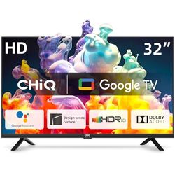 CHIQ TV L32G7V, 32 tums TV, HD Smart TV, Google TV, Google Assistent, HDR, Google Play, Chromecast inbyggd, Dolby Audio, trippeltuner (DVB-T2/S2/C), Bluetooth, WiFi/HDMI/USB/CI+ 2023