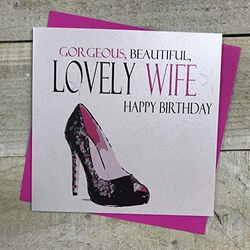 White Cotton Cards n63-w"Gorgeous, Beautiful, Lovely Wife Happy Birthday" handgemaakte kaart