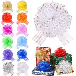 24 Piezas Suéter Arco Nuds Amplios Multicolores Organza Suéter de Lazo de Embalaje de Regalo con Cinta para Cestas de Regalo de Boda, 6 Pulgadas de Diámetro