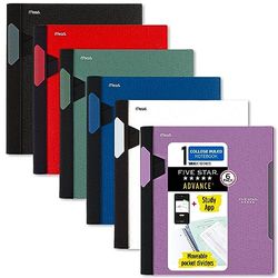 Five Star Lot de 6 carnets à spirale + application d'étude, 1 sujet, papier ligné pour collège, carnet d'avance avec protection à spirale, intercalaires à onglets mobiles, 21,6 x 27,9 cm, 100